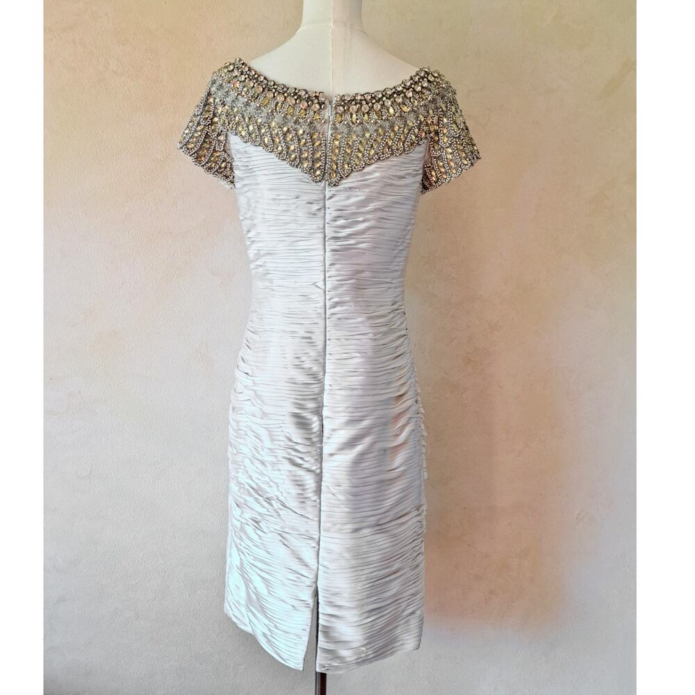 NEW TERANI COUTURE C1042 Cocktail Dress Size 8 Light Silver Beaded Ruched $658 - Picture 6 of 15